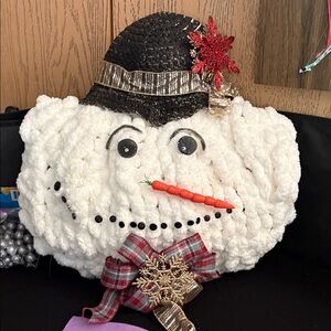 Festive Snowman Wall Art with Black Hat and Red Bow